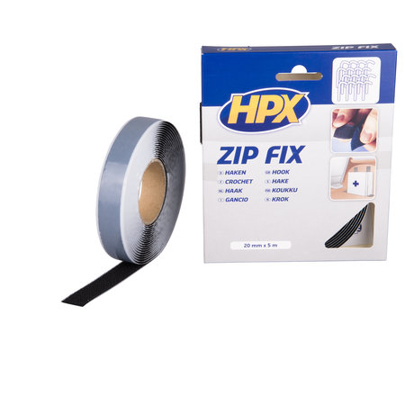 HPX ZIP FIX KLITTENBAND (HAAK) - ZWART 20MM X 5M